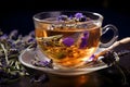 A soothing cup of chamomile lavender tea Royalty Free Stock Photo