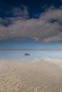 A soothing picture of the wadden sea at paesens moddergat, big rock in foreground, sea and sky