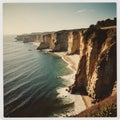 Soothing Seaside Serenity Coastal Cliff Polaroid in Warm Tones