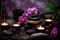 Spa Still Life with Orchids, Stones, and Candles Royalty Free Stock Photo