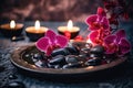 Spa Still Life with Orchids, Stones, and Candles Royalty Free Stock Photo