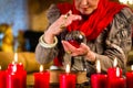 Soothsayer during session with crystal ball Royalty Free Stock Photo