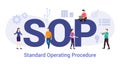 Sop standard operating procedure concept with big word or text and team people with modern flat style - vector Royalty Free Stock Photo