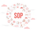 Sop standard operating procedure concept with icon set template banner and circle round shape Royalty Free Stock Photo