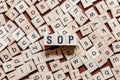 SOP - standard operating procedure word concept on cubes Royalty Free Stock Photo