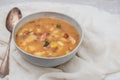 Sopa de pedra Portuguese Stone Soup with beans and sausages in the plate