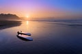 Sopelana beach with surfboards on the shore Royalty Free Stock Photo