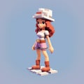 Sophia: 3d Voxel Art Cartoon In Old Timey Style With Terracotta Sculpted Look