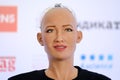 Sophia humanoid robot at Open Innovations Conference at Skolokovo technopark Royalty Free Stock Photo
