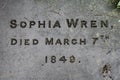 Sophia Wren's gravestone, great granddaughter of Sir Christopher