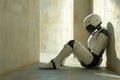 Generative Ai, Sophisticated artificial intelligence robots feel sad sitting in an empty room
