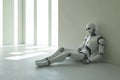 Generative Ai, Sophisticated artificial intelligence robots feel sad sitting in an empty room