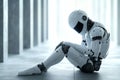 Generative Ai, Sophisticated artificial intelligence robots feel sad sitting in an empty room