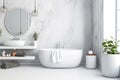 A sophisticated bathroom adorned in light gray Royalty Free Stock Photo