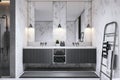 Sophisticated bathroom with geometric marble texture and modern amenities. Royalty Free Stock Photo