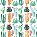 Sophisticated beautiful cute mexican hawaii tropical floral herbal summer colorful pattern of a cactus with flowers paint like chi