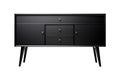 Sophisticated black sideboard with sleek lines, brass knobs, perfect for adding touch of elegance to modern living