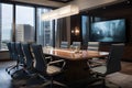 Boardroom scene illustrates the vision of success in the corporate world. AI Generated