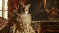 sophisticated cat wearing royal costumes in an opulent room