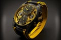 sophisticated clockwork of vintage watches made of metal yellow and black color