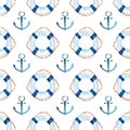 Sophisticated cute graphic lovely beautiful wonderful summer sea fresh marine cruise colorful lifebuoys and anchors pattern