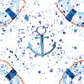Sophisticated cute graphic lovely beautiful wonderful summer sea fresh marine cruise colorful lifebuoys and anchors pattern in blu