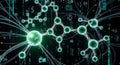 Abstract Green Molecular Structure with Glowing Nodes and Digital Data Overlay Royalty Free Stock Photo