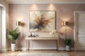 Sophisticated entryway design with abstract art, elegant console table, and ambient lighting. Generative AI Royalty Free Stock Photo