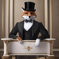 A sophisticated fox in a tuxedo, posing for a portrait with a poised and discerning gaze3 Royalty Free Stock Photo