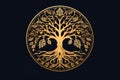 Sophisticated Golden tree logo. Generate Ai Royalty Free Stock Photo