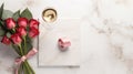 a sophisticated greeting card for a love proposal with a flat lay composition