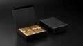 Two Black Gift Boxes Mockup with Golden Wrapping Paper, Opened and Closed On Black Background Royalty Free Stock Photo