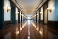 A sophisticated hotel hallway showcasing its upscale architectural features