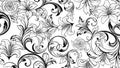 Elegant Floral Scrollwork Seamless Pattern - Black and White Line Art Royalty Free Stock Photo