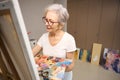 Sophisticated lady is painting a picture in a bright room