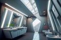 A sophisticated large futuristic grey bathroom, Generative AI
