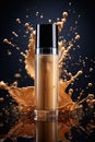 Liquid Makeup Foundation Bottle with Elegant Cosmetic Cream Splash