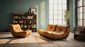 Sophisticated living room design with stylish leather armchairs AI Generated