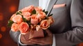 Sophisticated Love: Man with Peach Roses & Gift Box