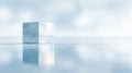 Contemporary marble cube showcase, Luxurious marble block on reflective surface, Modern marble sculpture with subtle Royalty Free Stock Photo