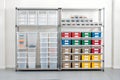 Sophisticated Mockup Showcasing an Organized Storage Area With Labeled Containers and Bins Royalty Free Stock Photo