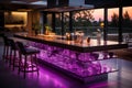 Sophisticated modern kitchen boasting a mesmerizing purple LED lighting scheme