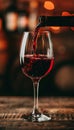 Sophisticated moment of pouring red wine into a glass at an upscale fine dining restaurant