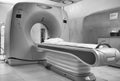 Sophisticated open MRI scanner machine in hospital lab room Royalty Free Stock Photo