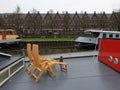 The cat, the armchairs, the canal. Zwolle, Netherlands Royalty Free Stock Photo