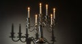 Elegant Silver Candelabrum with Lit Candles in Dark Background Royalty Free Stock Photo