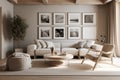 Sophisticated Simplicity: Neutral Coloured Modern Living Room with Picture Frames - Generative AI