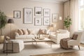 Sophisticated Simplicity: Neutral Coloured Modern Living Room with Picture Frames - Generative AI