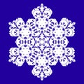 Sophisticated snowflake design element on Blue background. Line structure minimal vector decor