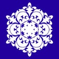 Sophisticated snowflake design element on Blue background. Line structure minimal vector decor